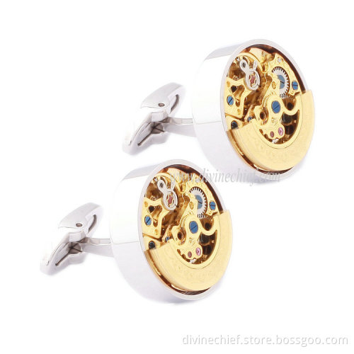 Best Polishing 316L Stainless Steel Cufflinks Automatic Skeleton Movement Cufflinks Watch Mechanism Cufflinks For Men